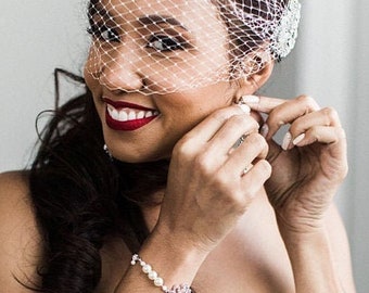 Wedding birdcage veil Russian net pearl birdcage veil in white or light ivory Wedding veil Bridal veil Bandeau veil Mini veil Fascinators