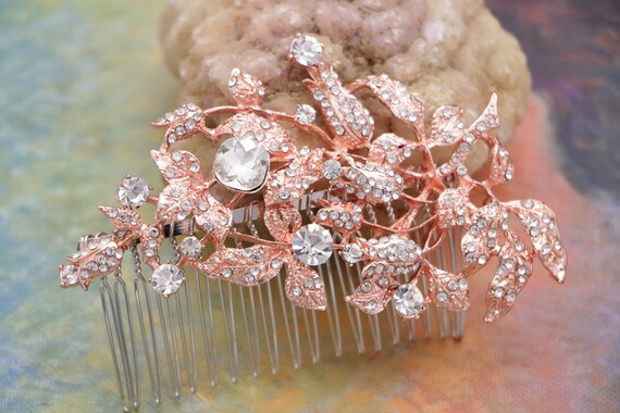 Bridal Hair Comb Rose Gold Wedding Comb Crystal Hair Accessory Etsy