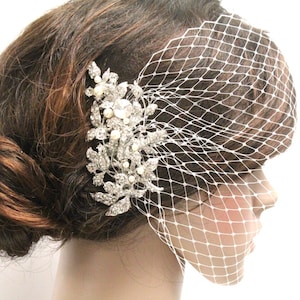 Bridal fascinators veil White birdcage veil Wedding hair comb Ivory image 4