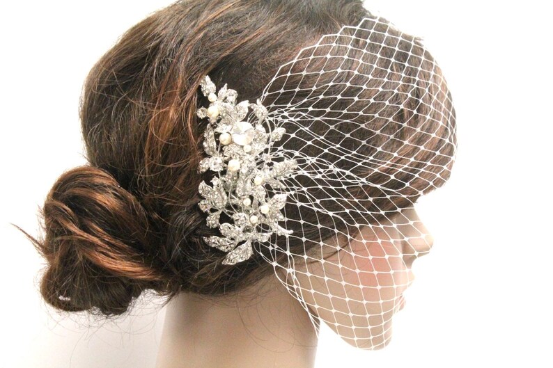 Bridal fascinators veil White birdcage veil Wedding hair comb Ivory image 4