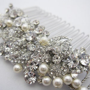 Pearl and Crystal hair comb Side bridal hair comb Rhinestone Wedding comb Side hair comb Wedding headpiece Bridal hair accessories floral image 6