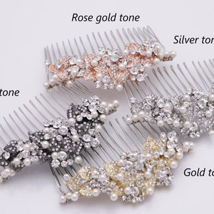 Pearl and Crystal hair comb Side bridal hair comb Rhinestone Wedding comb Side hair comb Wedding headpiece Bridal hair accessories floral image 10