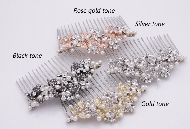 Pearl and Crystal hair comb Side bridal hair comb Rhinestone Wedding comb Side hair comb Wedding headpiece Bridal hair accessories floral image 10