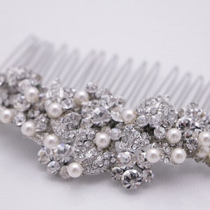 Pearl and Crystal hair comb Side bridal hair comb Rhinestone Wedding comb Side hair comb Wedding headpiece Bridal hair accessories floral image 7