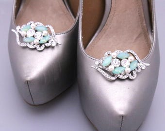 Pearl Wedding shoe clips Rhinestone shoe clip Crystal shoe clips Bridal shoe accessories Navy blue shoe clips Bridal shoe clips Pacific opal
