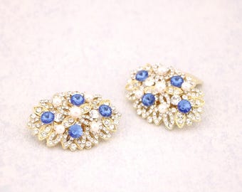 Bruiloftschoenaccessoires schoenclips Strass schoenclips Marineblauw Bruidsschoenclips Blauwe schoenclips Saffier Trouwschoenclips Marineblauw
