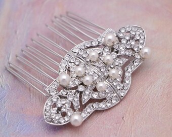 Bridal comb Silver Wedding headpiece Side Bridal hair comb Pearl hair piece Wedding hair comb Rhinestone Bridal hair clip Wedding hair bling