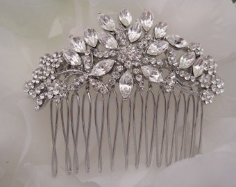 Silver Wedding hair comb Side bridal headpiece Rhinestone hair comb Wedding comb Bridal hair jewelry Wedding hair accessories floral Bridal