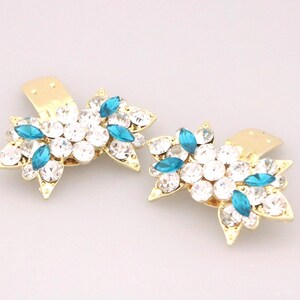 Indicolite Crystal shoe clips Gold Wedding shoe clips Navy blue clip