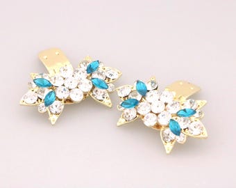 Indicolite Crystal shoe clips Gold Wedding shoe clips Navy blue clip