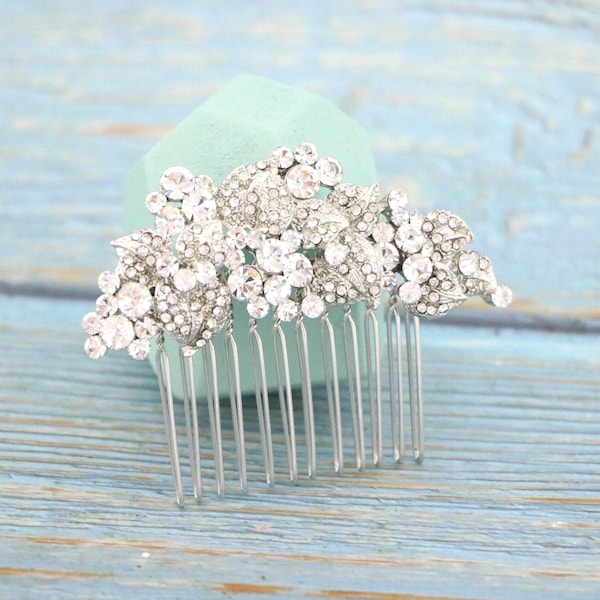 Strassbesetzter Hochzeitskamm, silberner Hochzeitshaarschmuck, Brauthaarnadel