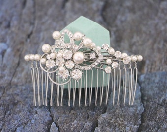 Silver Wedding hair comb Pearl side comb Wedding headpiece Bridal hair comb Pearl hair piece Wedding comb Bridal hair jewelry hair accessory