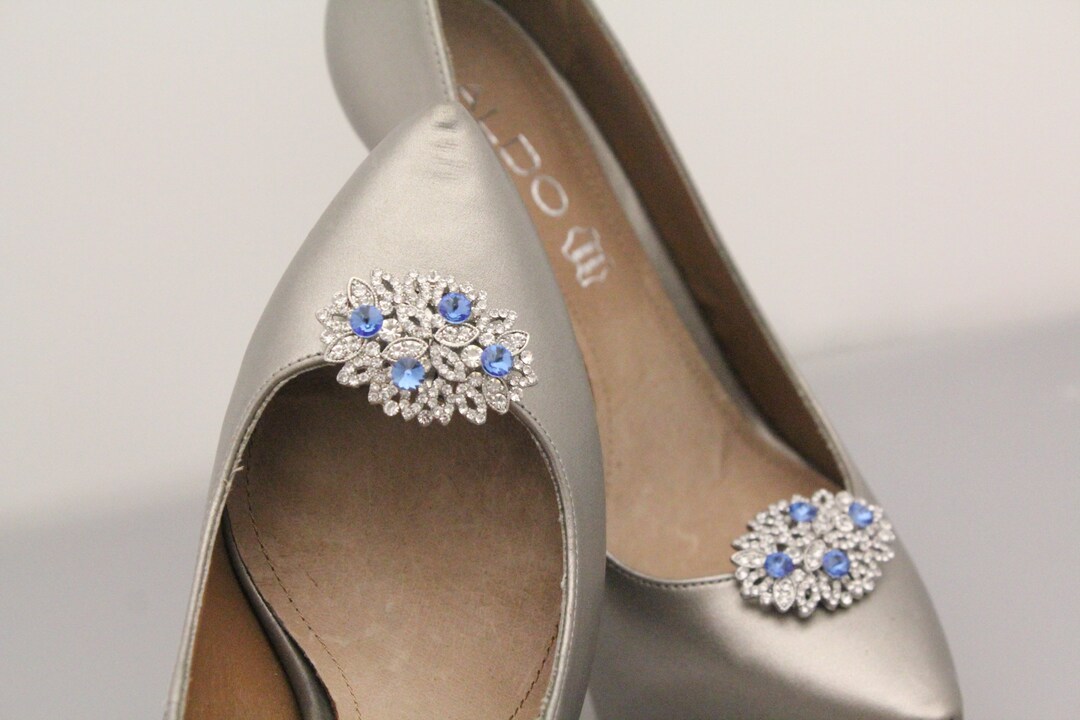 Sapphire Wedding Shoe Clips Something Blue Bridal Shoe Clips Rhinestone Shoe Clips Bridesmaid