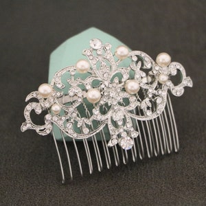 Bridal hair comb silver Bridal hair accessories Pearl side comb Wedding hair piece Bridal hair jewelry Wedding hair comb Rhinestone hair pin image 8