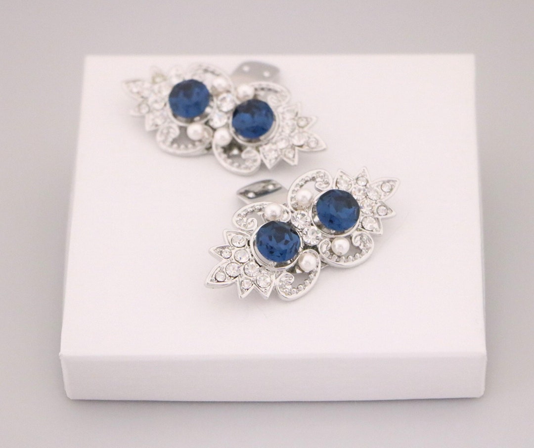 Navy Blue Rhinestone Shoe Clipsnavy Blue Bridal Shoe Etsy