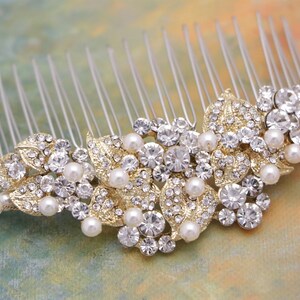 Pearl and Crystal hair comb Side bridal hair comb Rhinestone Wedding comb Side hair comb Wedding headpiece Bridal hair accessories floral Gold tone