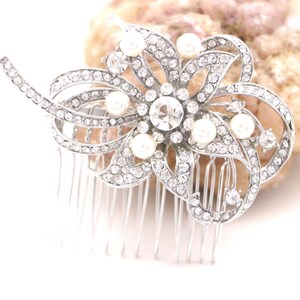 Swarovski Pearl Rhinestone Bridal Hair Comb - Silver Wedding Hairpiece