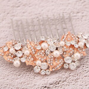 Pearl hair comb Gold veil comb Side bridal headpiece Wedding hair accessories floral Wedding hair comb Rhinestone Bridal hair comb hairpiece Rose gold tone