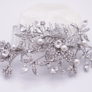 side bridal headpiece wedding hair bling Wedding hair comb Larger Bridal hair comb Swarovski Pearl hair comb Wedding hair jewelry Bridal pin