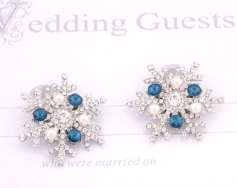Blue Rhinestone Shoe Clips, Bridal Accessory (Pair) Navy blue bridal shoe clips Pearl shoe clips Bridal shoe jewelry clips Blue shoe clips