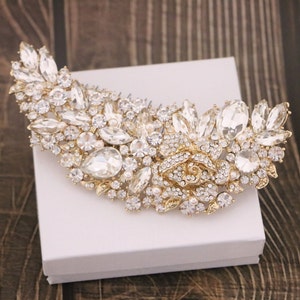 Bridal hair comb Crystal and Pearl Bridal comb Wedding hair piece Wedding hair clip Large Wedding side comb Bridal hair comb Rhinestone comb Gold tone