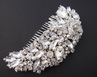 Wedding hair comb floral Side comb Large Wedding comb Crystal Bridal hair comb Wedding hair jewelry Bridal hair comb Rhinestone hair comb in