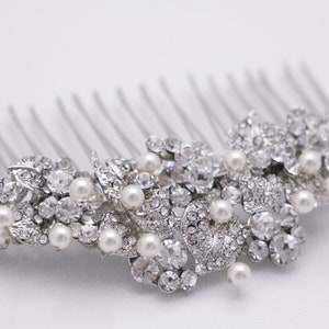 Pearl and Crystal hair comb Side bridal hair comb Rhinestone Wedding comb Side hair comb Wedding headpiece Bridal hair accessories floral image 4