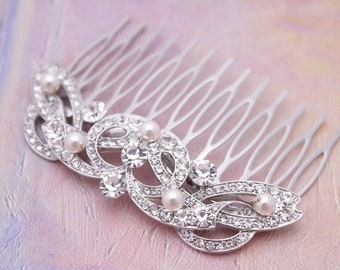 Wedding hair comb Side bridal headpiece Wedding hair accessories floral Silver Bridal hair comb Pearl hair piece Wedding hair bling Wedding