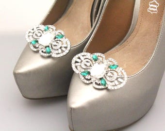 bridal shoe accessories Shoe clips Green Crystal shoe clips Bridal dress shoe clips Navy blue shoe clips Wedding dress shoe clips Bridesmaid