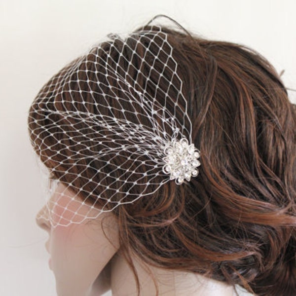 Birdcage veil bridal,Wedding birdcage veil,Ivory bird cage veil,Wedding veil. Bridal veil,Wedding fascinatores,Bridal Fascinators,Rhinestone