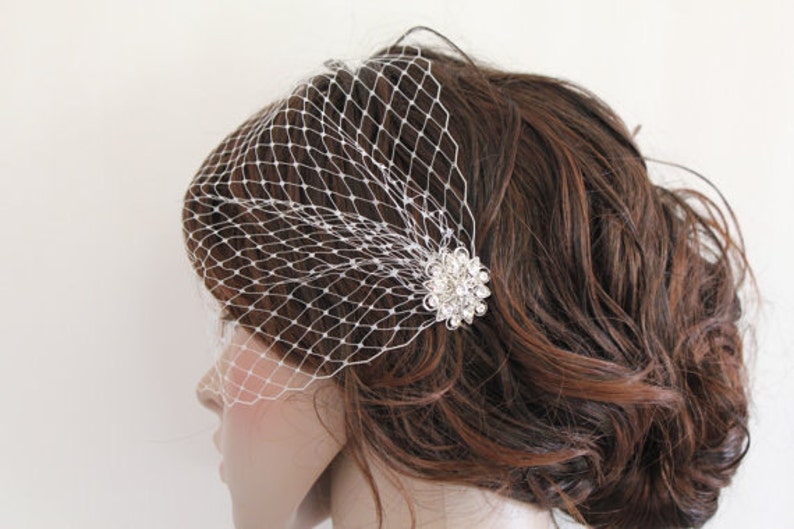 Birdcage veil bridal,Wedding birdcage veil,Ivory bird cage veil,Wedding veil. Bridal veil,Wedding fascinatores,Bridal Fascinators,Rhinestone image 1