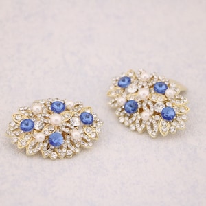 Wedding shoe accessories shoe clips Rhinestone shoe clips Navy blue Bridal shoe clips Blue shoe clips Sapphire Wedding shoe clips Navy blue