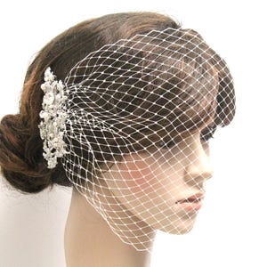 Bridal fascinators veil White birdcage veil Wedding hair comb Ivory image 6