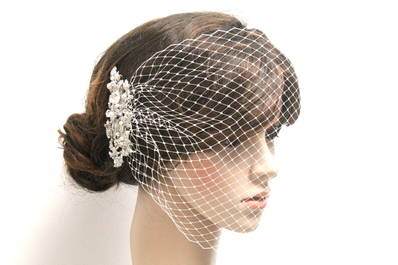 Bridal fascinators veil White birdcage veil Wedding hair comb Ivory image 6