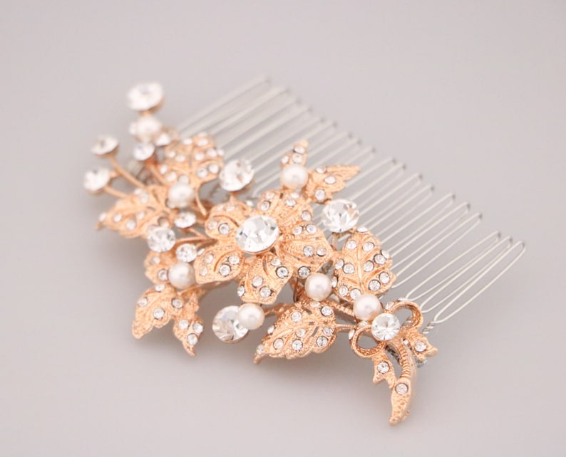 Bridal hair comb Silver Wedding hair accessories Wedding hair jewelry Side bridal headpiece Wedding hair comb Rhinestone Bridal comb Wedding Rose gold tone