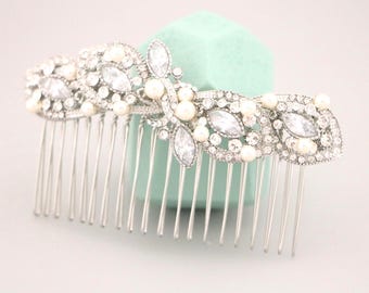 Pearl Bridal Hair Comb: Silver Rhinestone Wedding Headpiece Gold Veil comb Crsytal hair comb Bridesmaid hair piece Bridal hair clip Wedding