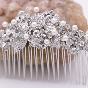 Pearl and Crystal hair comb Side bridal hair comb Rhinestone Wedding comb Side hair comb Wedding headpiece Bridal hair accessories floral image 2