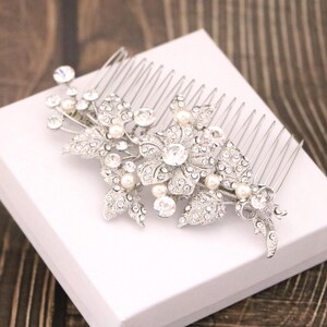Pearl Wedding Hair Comb: Rhinestone Bridal Hair Piece, Silver or Gold