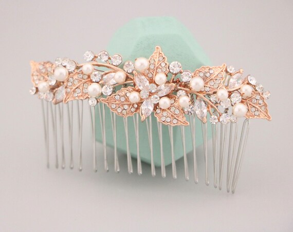 Wedding Pearl Hair Piece Bridal Hair Comb Rhinestone Gold  display picture 2