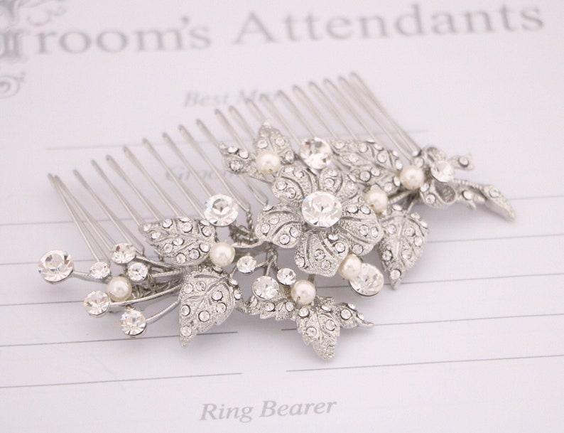 Bridal hair comb Silver Wedding hair accessories Wedding hair jewelry Side bridal headpiece Wedding hair comb Rhinestone Bridal comb Wedding image 4