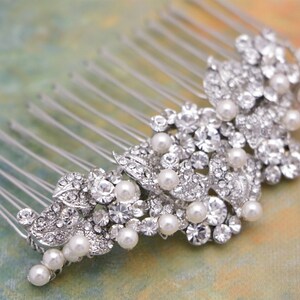 Pearl and Crystal hair comb Side bridal hair comb Rhinestone Wedding comb Side hair comb Wedding headpiece Bridal hair accessories floral image 5