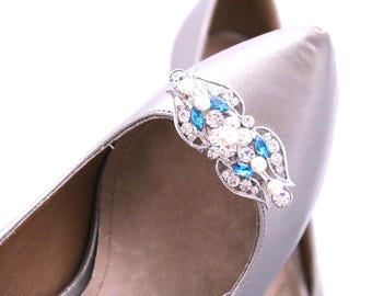Sapphire Crystal Shoe Clips Wedding Navy blue shoe clips Rhinestone