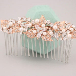 Peigne de mariée pour voile Peigne de mariée en or rose Peigne en perles de Swarovski Peigne en voile doré Peigne de mariée en postiche Peigne en cristal Peigne latéral
