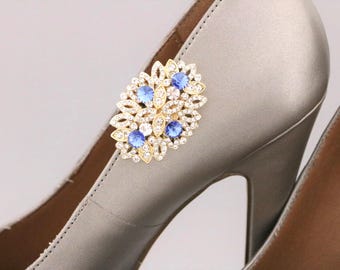Gold Sapphire Crystal shoe clips Rhinestone shoe clips Navy blue Wedding shoe clips Bridal shoe accessories shoe clips Rose gold shoe clips