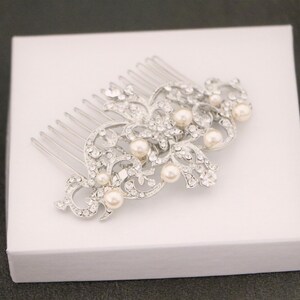 Bridal hair comb silver Bridal hair accessories Pearl side comb Wedding hair piece Bridal hair jewelry Wedding hair comb Rhinestone hair pin image 5