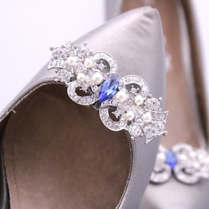 rhinestone shoe clips blue shoe clips wedding shoe clips blue Silver Wedding shoe jewelry clips navy blue shoe clips Crystal shoe clip