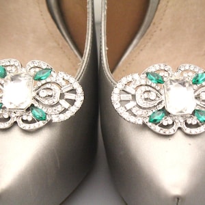 Emerald Crystal shoe clips Silver Wedding shoe clips Bridal shoe accessories shoe clips Navy blue Bridal shoe clips Wedding navy blue clips