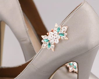 Clips para zapatos de cristal de oro rosa, clips para zapatos de novia, clips para zapatos con adornos de joyería, clips para zapatos de boda, joyas para zapatos con diamantes de imitación, clips para zapatos azules