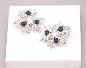 Navy blue Wedding shoe clips Silver Crystal shoe clips Blue shoe clip