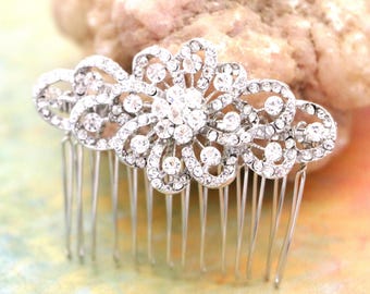 Silver Bridal hair clip Rhinestone hair comb Wedding hair jewelry Boho